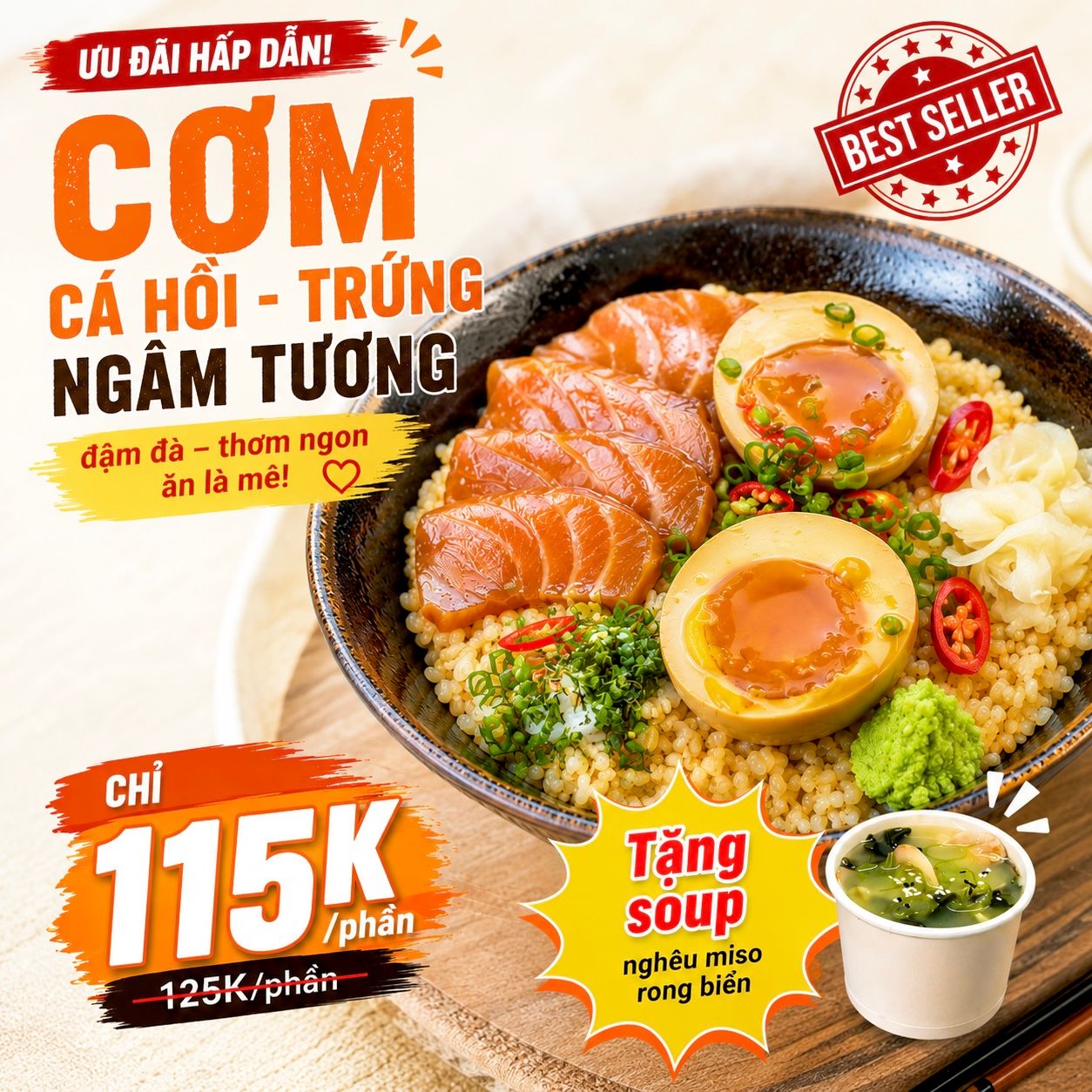 Cơm cá hồi-trứng ngâm tương